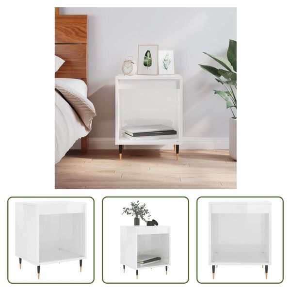 The Living Store Comodino Bianco Lucido 40X35X50 Cm Materiale Legno-image