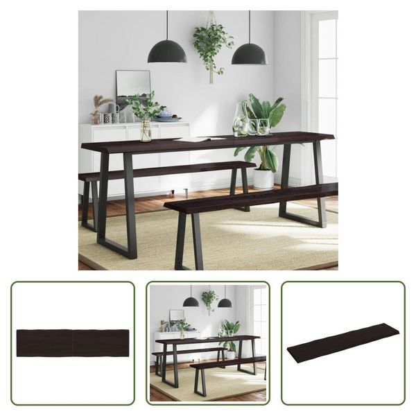 The Living Store Piano Del Tavolo 200X50X(2-6) Cm In Legno Massiccio Trattato Bordo Albero-image