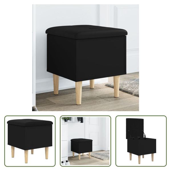 The Living Store Panca Con Contenitore Nero 42X42X46 Cm Materiale A Base Di Legno-image
