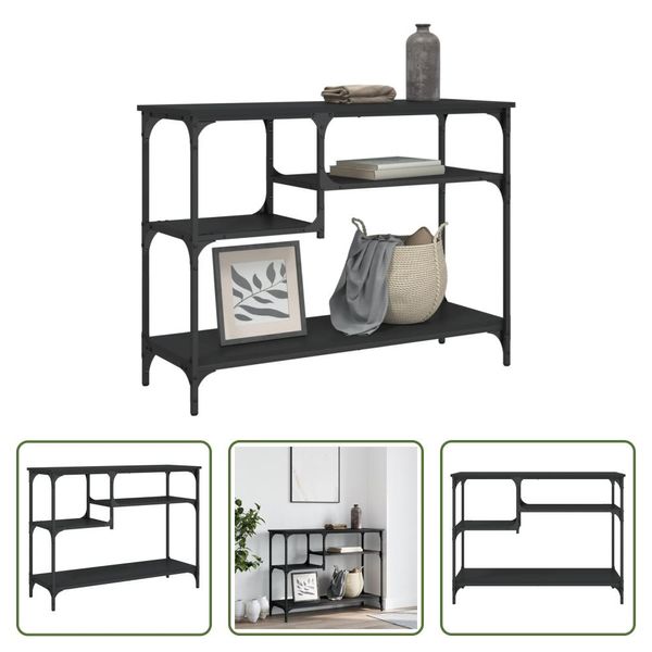 The Living Store Tavolo Consolle Con Ripiani Nero 100X35X75 Cm-image