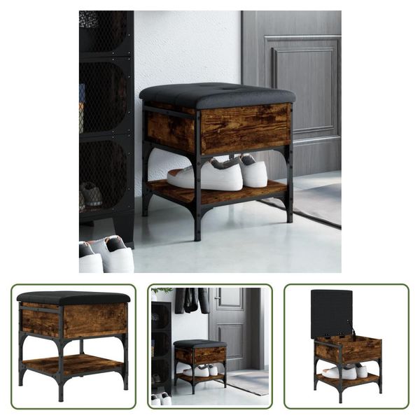 The Living Store Panca Per Scarpe In Rovere Fumé 42X42X45 Cm Materiale In Legno-image
