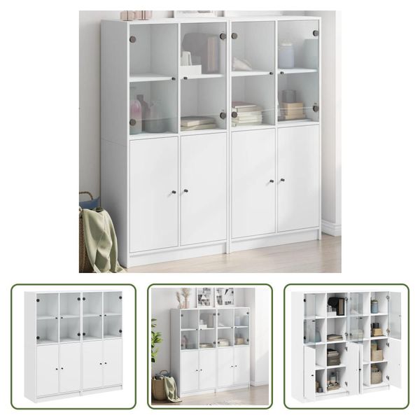 The Living Store Libreria Con Ante Bianco 136X37X142 Cm Materiale A Base Di Legno-image