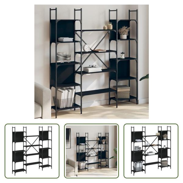 The Living Store Libreria Nera 155,5X24X166,5 Cm Materiale A Base Di Legno-image