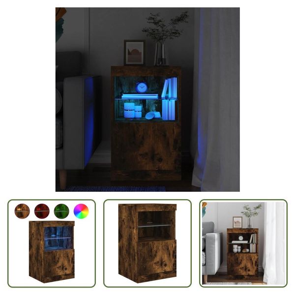 The Living Store Credenza Con Luci Led Rovere Fumé 41X37X67 Cm-image