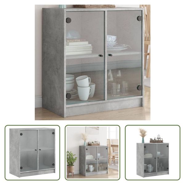 The Living Store Mobile Laterale Con Ante In Vetro Grigio Cemento 68X37X75,5 Cm-image