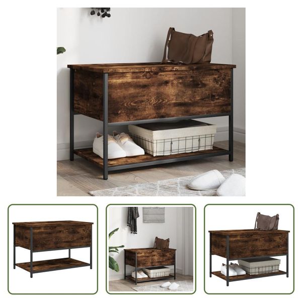 The Living Store Panca Con Contenitore In Rovere Fumé 70X42,5X47 Cm Materiale In Legno-image