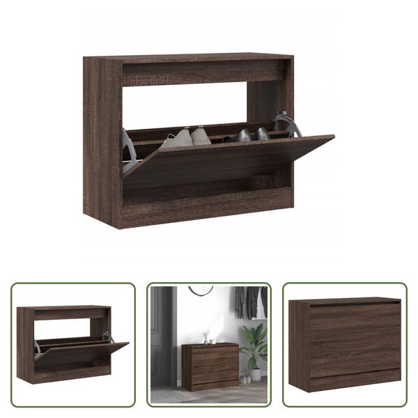 The Living Store Scarpiera Look Rovere Marrone 80X34X63 Cm Materiale Legno-image