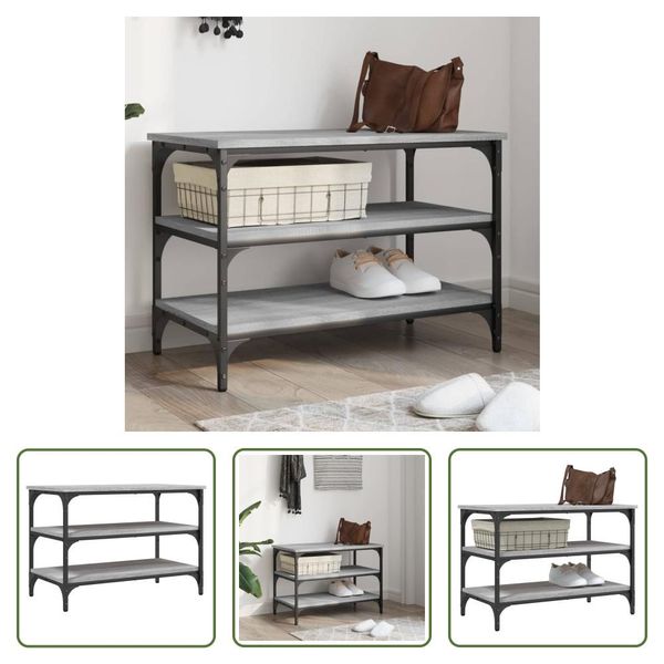 The Living Store Panca Per Scarpe Grey Sonoma 70X38,5X49 Cm Materiale A Base Di Legno-image