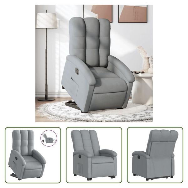 The Living Store Poltrona Relax Con Supporto Elettrico In Tessuto Grigio Chiaro-image