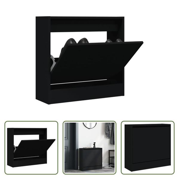 The Living Store Scarpiera Nera 60X21X57 Cm Materiale Legno-image