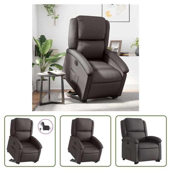 The Living Store Poltrona Relax Con Supporto Elettrico In Vera Pelle Marrone Scuro-image