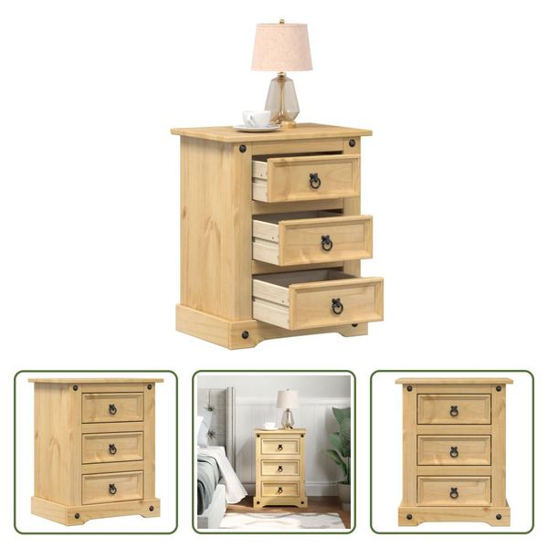 The Living Store Comodino 53X39X66 Cm In Legno Di Pino Massiccio-image