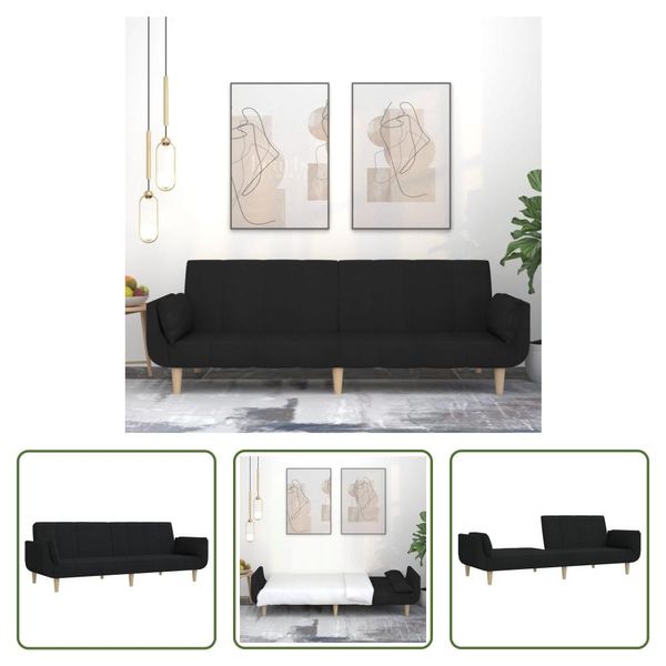 The Living Store Divano Letto 2 Posti Con 2 Cuscini In Tessuto Nero-image