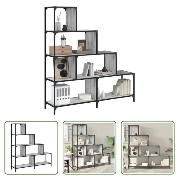 The Living Store Libreria 4 Ripiani Grigio Sonoma 139X33,5X149 Cm Materiale A Base Di Legno-image