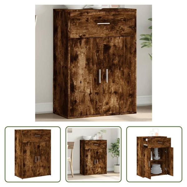 The Living Store Credenza Rovere Fumé 60X30X84 Cm Materiale In Legno-image