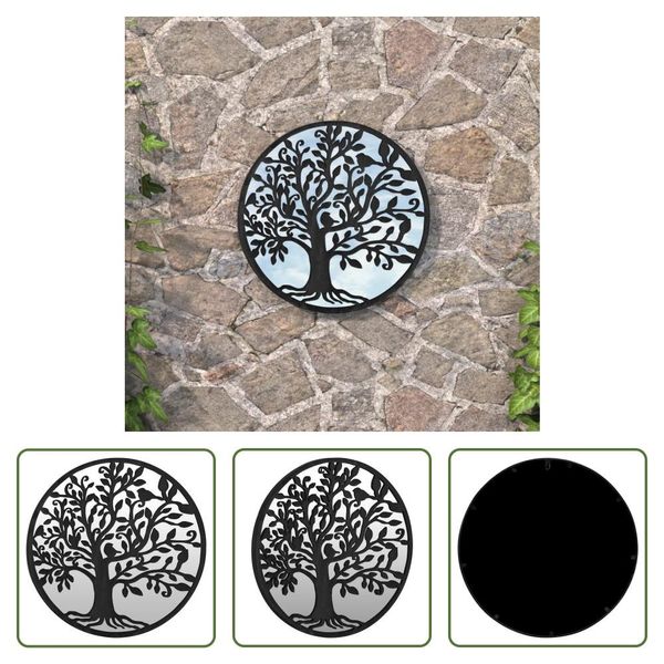 The Living Store Specchio Da Giardino Nero 40X2,5 Cm In Ferro Rotondo-image