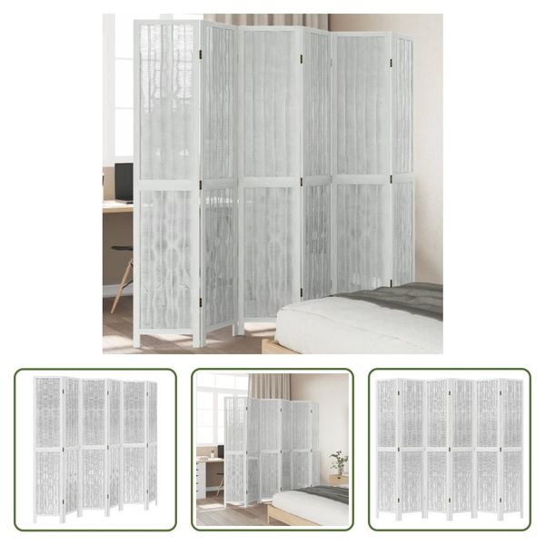 The Living Store Divisorio 6 Pezzi In Legno Massiccio Bianco Paulownia-image