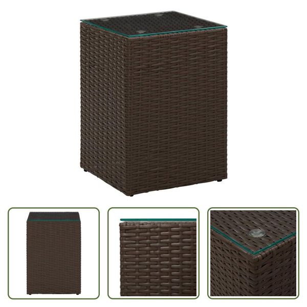 The Living Store Tavolino Con Piano In Vetro Brown 35X35X52 Cm Poly Rattan-image