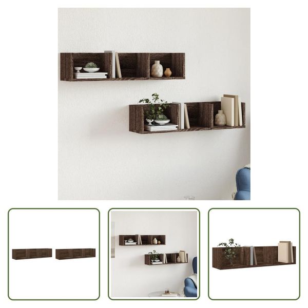 The Living Store Armadi A Muro 2 Pz. Aspetto Rovere 75X18X16,5 Cm Materiale Legno-image