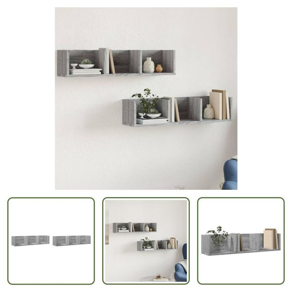 The Living Store Armadi A Muro 2 Pezzi Rovere Sonoma 75X18X16,5 Cm Materiale Legno-image