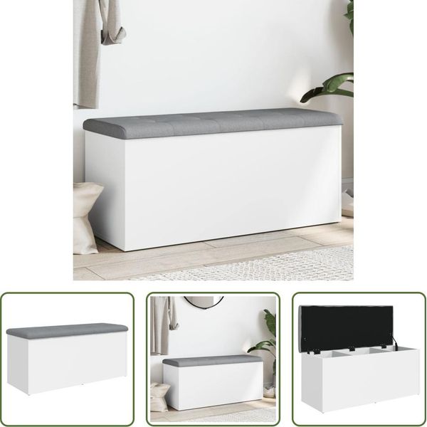The Living Store Panca Con Contenitore Bianco 102X42X45 Cm Materiale A Base Di Legno-image