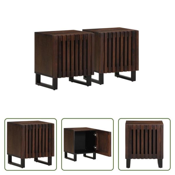The Living Store Comodini 2 Pezzi 40X34X46 Cm In Legno Massiccio Di Mango-image