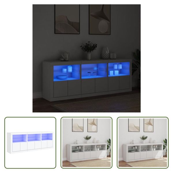 The Living Store Credenza Con Luci Led Bianca 181,5X37X67 Cm-image