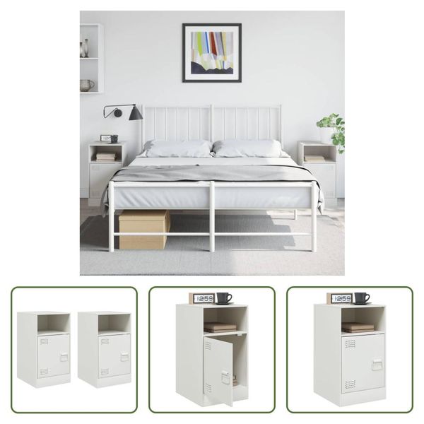 The Living Store Comodini 2 Pz. Bianco 34,5X39X62 Cm Acciaio-image