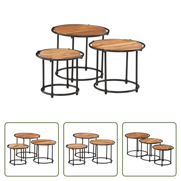 The Living Store Set Tavoli 3 Pz. Legno Massiccio Di Acacia-image