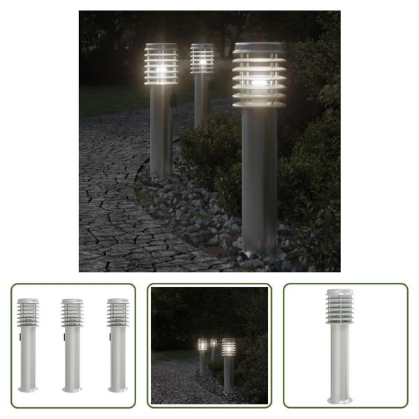 The Living Store Luci Da Sentiero Con Presa 3 Pezzi Argento 60 Cm In Acciaio Inox-image