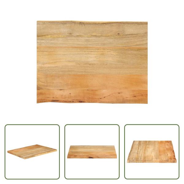 The Living Store Piano Del Tavolo Con Bordo Ad Albero 80X60X2,5 Cm In Legno Massiccio Di Mango-image