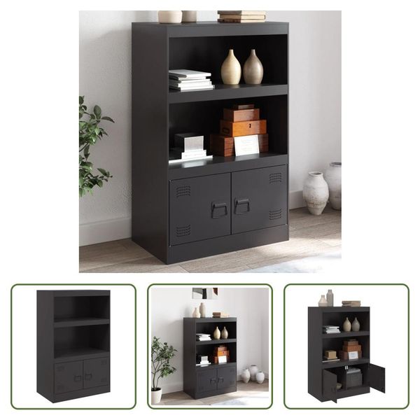 The Living Store Credenza Nera 67X39X107 Cm Acciaio-image