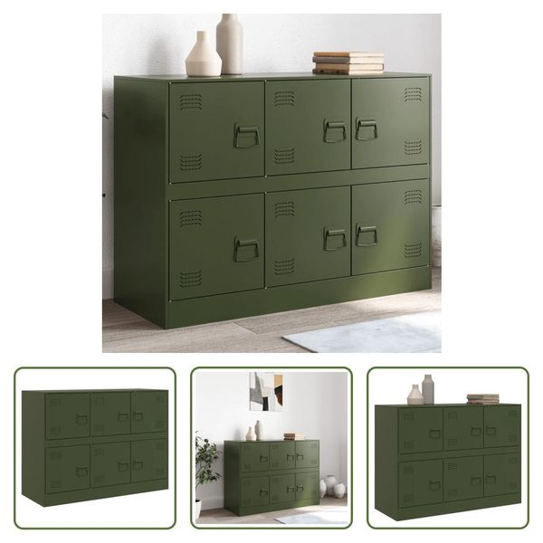 The Living Store Credenza Verde Oliva 99X39X73 Cm Acciaio-image