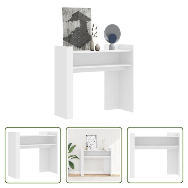 The Living Store Tavolo Consolle Bianco 100X35X90 Cm In Materiale Ligneo-image