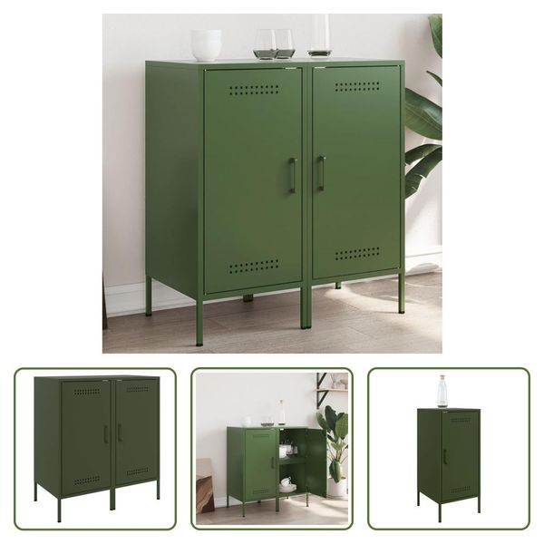 The Living Store Credenze 2 Pz. Verde Oliva 36X39X79 Cm Acciaio Laminato A Freddo-image