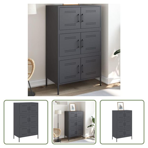 The Living Store Credenza Anthrazit 68X39X113 Cm Stahl-image