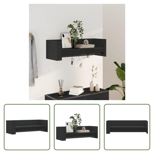 The Living Store Scaffale A Muro Nero 100X35X30,5 Cm Materiale A Base Di Legno-image