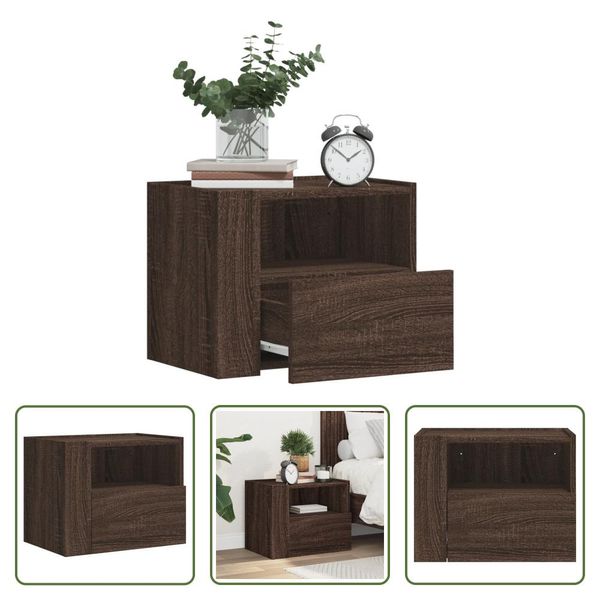The Living Store Comodino A Parete Effetto Rovere Marrone 45X30X35 Cm-image
