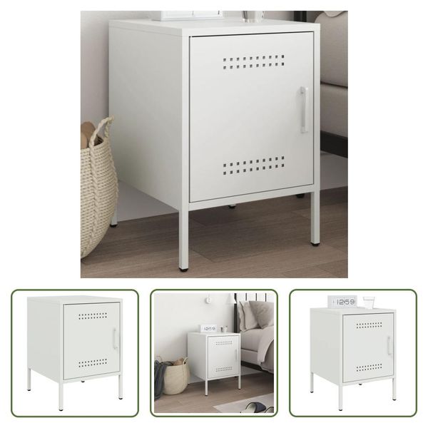 The Living Store Comodino Bianco 36X39X50,5 Cm In Acciaio-image