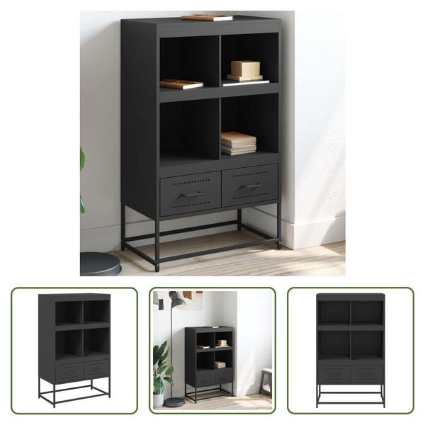 The Living Store Credenza Nera 68,5X39X111,5 Cm Acciaio Laminato A Freddo-image