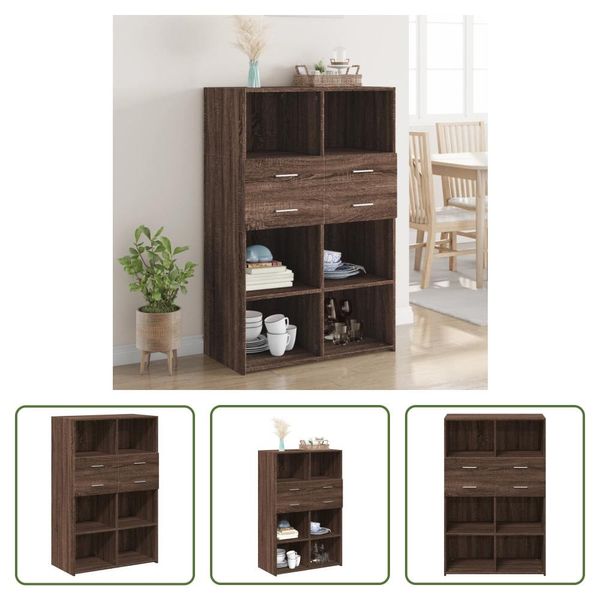 The Living Store Credenza Marrone Effetto Rovere 80X42,5X124 Cm Materiale In Legno-image