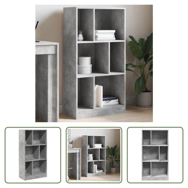 The Living Store Libreria In Cemento Grigio 57X28,5X107,5 Cm Materiale A Base Di Legno-image