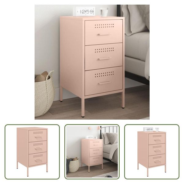 The Living Store Comodino Rosa 36X39X68 Cm Acciaio Laminato A Freddo-image