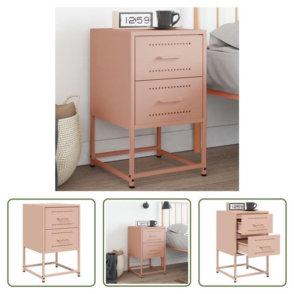 The Living Store Comodino Rosa 36X39X60,5 Cm In Acciaio-image