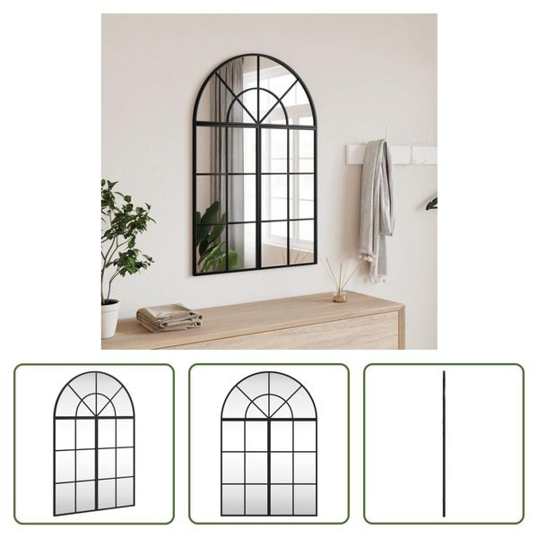 The Living Store Specchio Da Parete Nero 60X90 Cm Ferro Curvo-image
