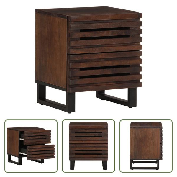 The Living Store Comodino 40X34X46 Cm In Legno Massiccio Di Mango-image