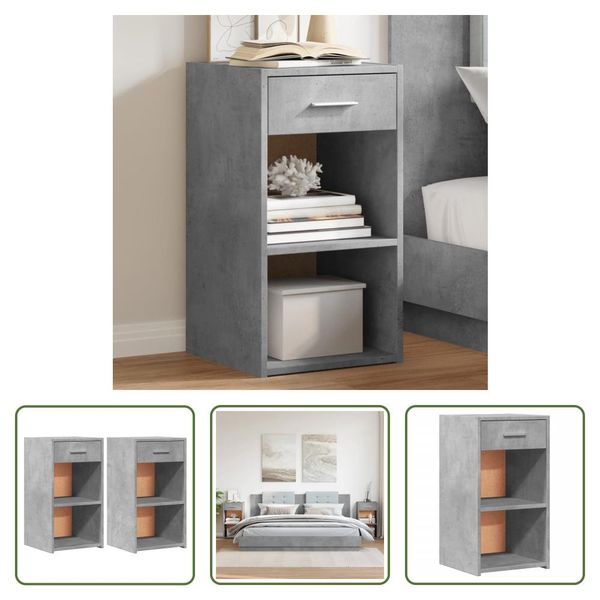 The Living Store Comodini 2 Pz. Grigio Cemento 35X34X65 Cm Materiale A Base Di Legno-image