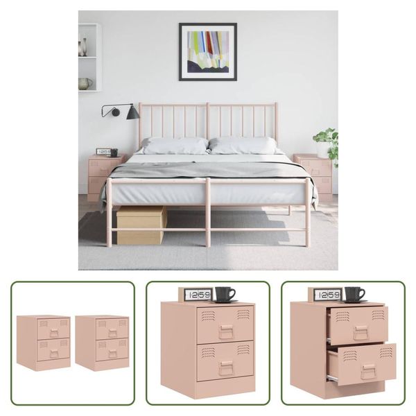 The Living Store Comodini 2 Pz. Rosa 34,5X39X44 Cm In Acciaio-image