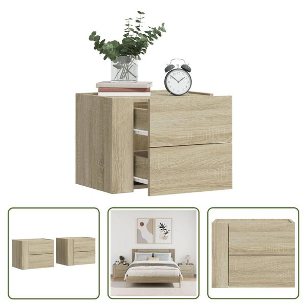 The Living Store Comodini A Parete 2 Pezzi Rovere Sonoma 45X30X35 Cm-image