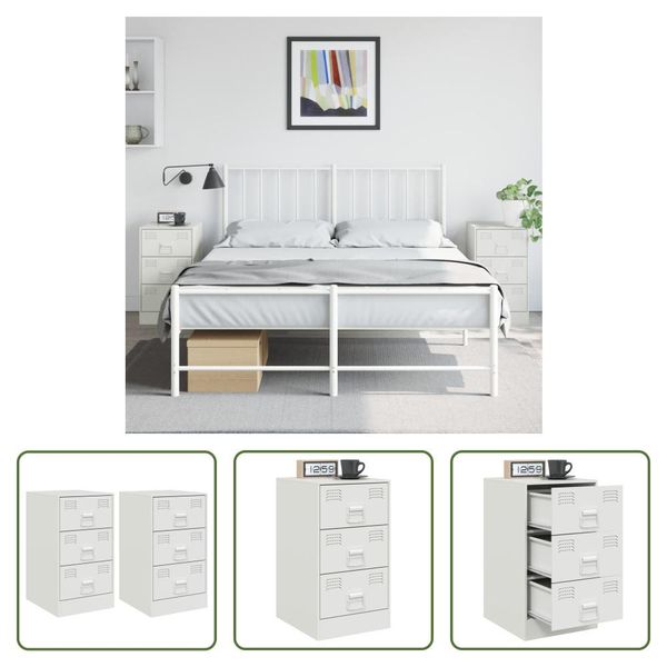 The Living Store Comodini 2 Pz. Bianco 34,5X39X62 Cm Acciaio-image
